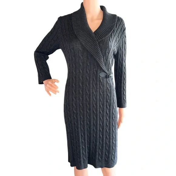 Calvin Klein ~ Women’s Grey Cable Knit LS Sweater Dress ~ Size M - Picture 6 of 10